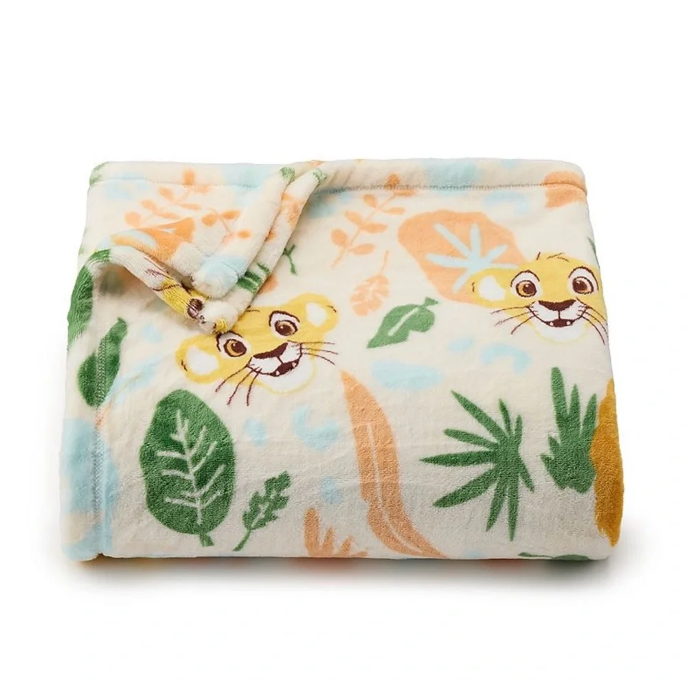 Plush Lion Print Baby Bib Blanket - Cream and Green